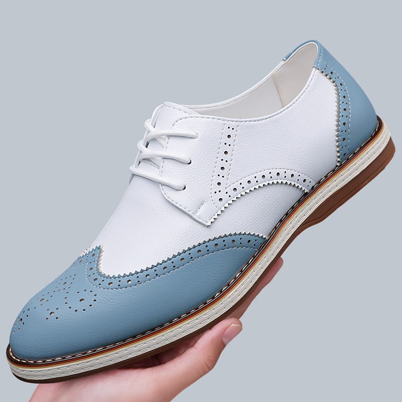Oxford Brogue Leather - Sepatu Oxford Brogue Dua Warna Putih